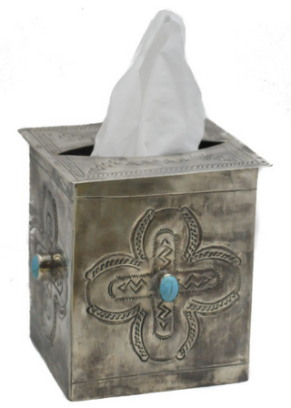 J. Alexander Stamped Tissue Box Cover With Turquoise
