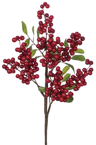Red Berry Pick w/ Leaves 18"