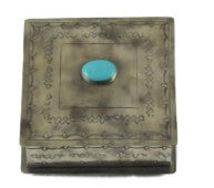 J. Alexander Square Stamped Box with Turquoise Stone (6"x6")