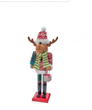 Wood Reindeer Nutcracker 15"