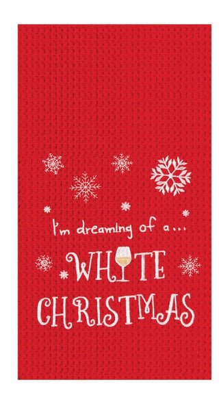 White Christmas Waffle Weave Dish Towel