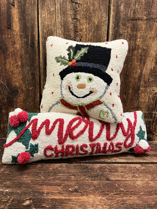 Merry Christmas Pillow with a Snowman