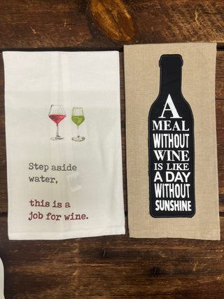 Two Wine themed dish towels