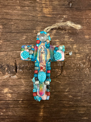 Blue Rose Mini Guadalupe Cross