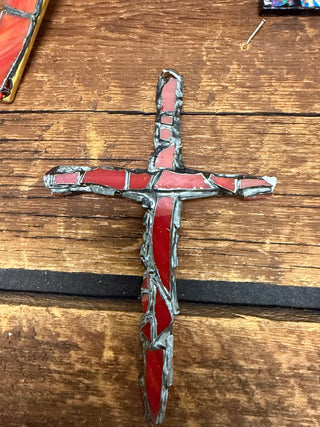 Thin Red Stained Glass Cross