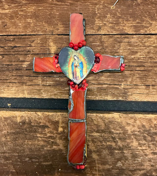 Heart of Guadalupe Red Stained Glass Cross
