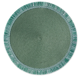 Monstera Green Round Fringed Placemat 15"