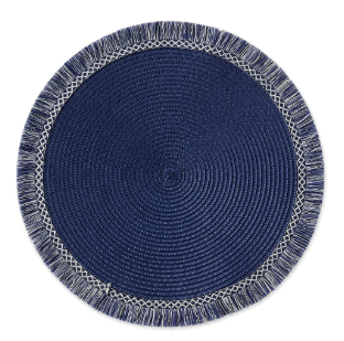 Midnight Blue Round Fringed Placemat 15"