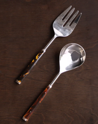 Tortoise and Gold Stainless Salad Servers