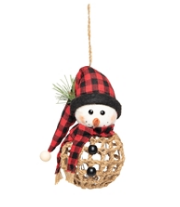 Snowman Ornament w/ Buffalo Plaid Hat