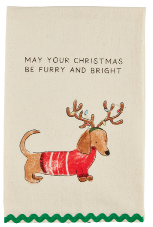 Christmas Dog Ric Rac Dish Towels