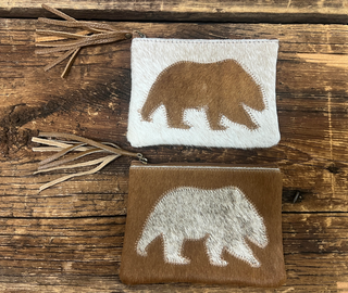 Cowhide Small Cosmetic Bag w/ Bear