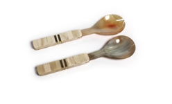 Brass Trim Variegated Horn/Bone Salad Servers (Set of 2)