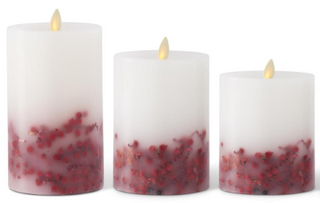 LED White Wax Red Berry Luminara Pillar Candle w/ Remote Set of 3