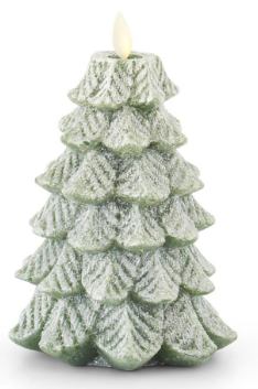 Luminara Green Wax Snowy Tree Candle 4.75x6.5"