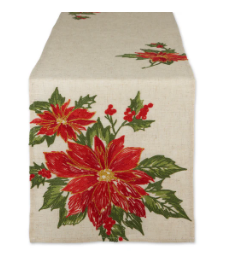 Poinsettia Holly Table Runner 70"
