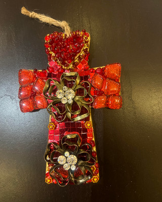 Vintage Flowers & Red Heart Cross