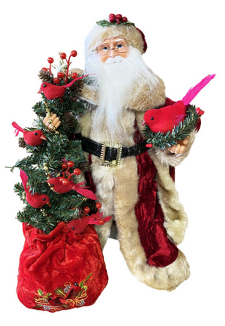 Santa with Cardinals in Tree