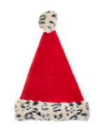 Red Plush Santa Hat with Leopard Fur Cuff
