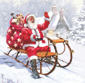 Santa on Sleigh (Beverage Napkin)