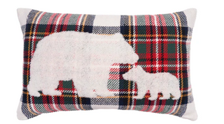 White Tartan Bear Pillow