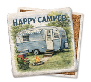 Happy Camper Limestone Coaster