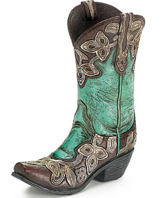 Cowgirl Teal/Brown Boot Vase