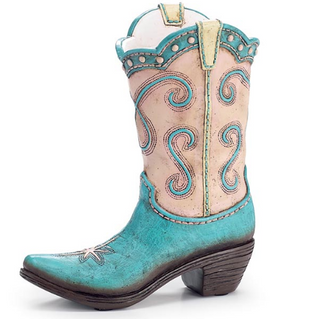 Cowgirl Teal/Tan Boot Vase