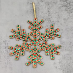 Metallic Red/Green Jeweled Hanging Snowflake