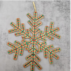 Metallic Red/Green Jeweled Hanging Snowflake