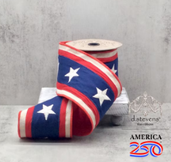 Patriotic Embroidered Stars Navy/Red Stripe Ribbon 5yd