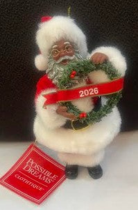 African American Santa 2026 Wreath Ornament
