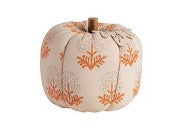Block Print Fabric Pumpkin w/ Wood Stem