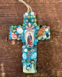 Blue Seashell Mini Guadalupe Cross