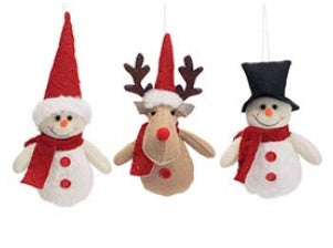 Snowman/Reindeer Plush  Ornament