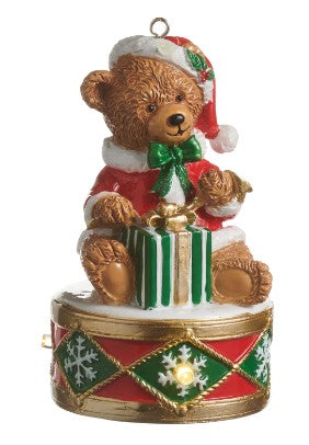 Lighted Teddy Bear on Drum Ornament