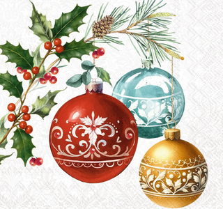 Three Christmas Baubles (Beverage Napkin)