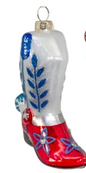 Glass Silver, Red, Blue Cowboy Boot Ornament