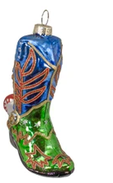 Glass Silver, Red, Blue Cowboy Boot Ornament