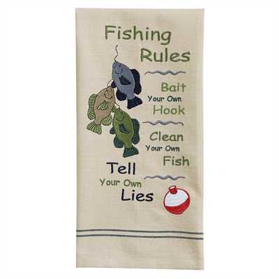 Fishing Rules Embroidered Dish Towel