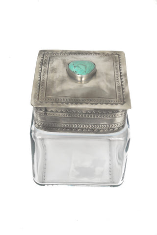 J. Alexander Glass Canister with Stamped Lid and Turquoise