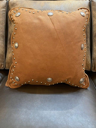Tan Leather Pillow with Conchos