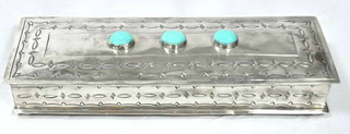 J. Alexander Long Stamped Box with 3 Turquoise Stones (12"x4")
