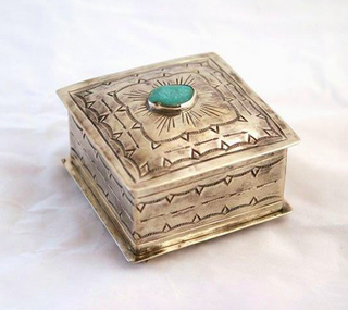 J. Alexander Square Stamped Box with Turquoise (4"x4")