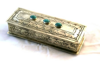 J. Alexander Stamped Eyeglasses Box with Turquoise (8"x2.75")