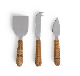 Wicker Handle Cheese Knives (Set of 3)