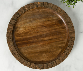 Artisan Wood Bark Round Tray 15"