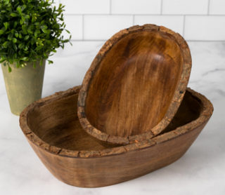 Artisan Wood Bark Oval Bowl