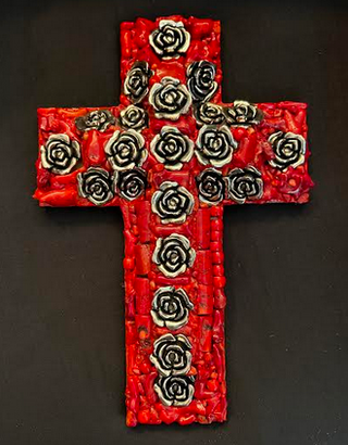 Silver Roses and Coral Cross