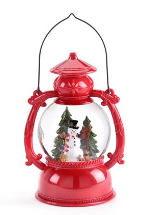 Snowman Lighted Red Water Lantern